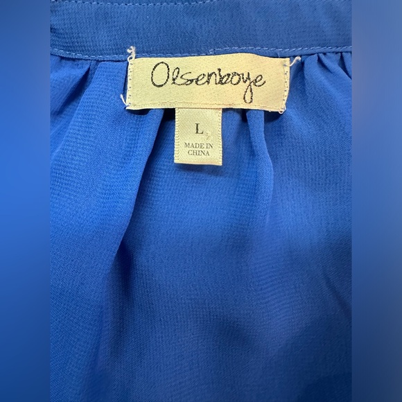 Olsenboye Sheer blue blouse top shirt size large - Picture 3 of 4